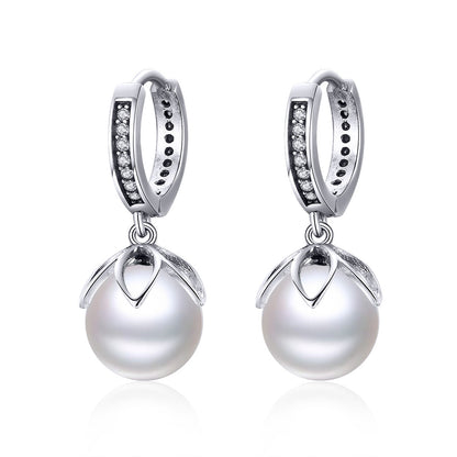 925 Sterling Silver Earrings with Quality Shell Pearl and CZ for Women