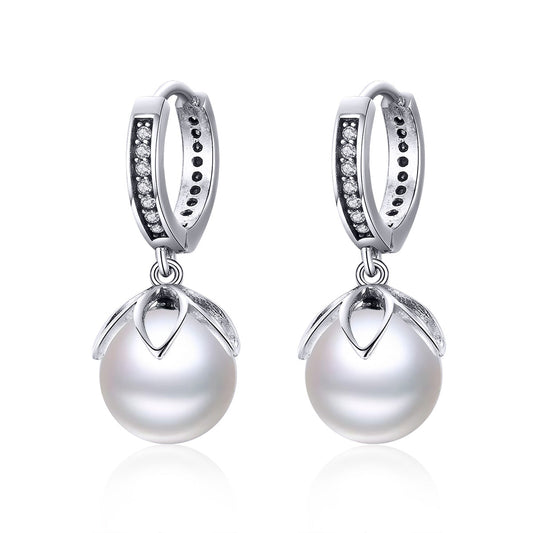 925 Sterling Silver Earrings with Quality Shell Pearl and CZ for Women