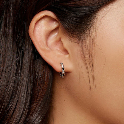 S925 Oxidized Silver Pavé CZ Earrings Size 14*2.5mm for Women