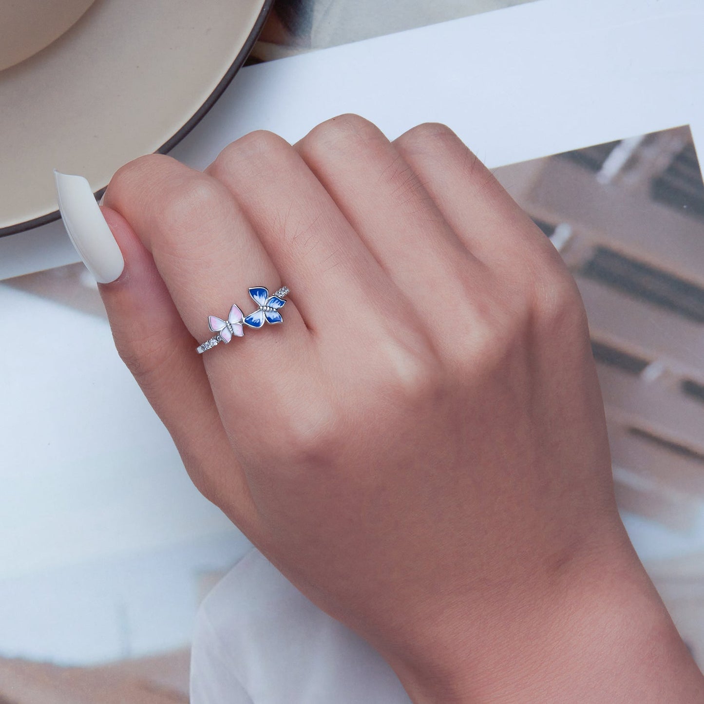 925 Sterling Silver Enamel Plated Ring Size 6 for Women