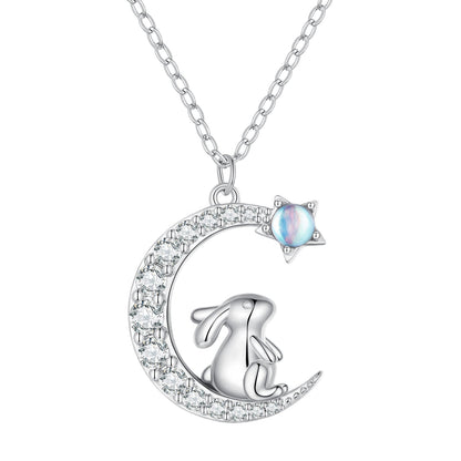 925 Sterling Silver Moonstone Necklace with CZ in Platinum Finish for Women