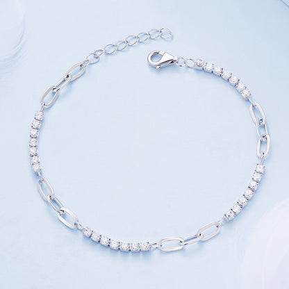 925 Sterling Silver Bracelet with Pavé Setting CZ, Platinum Plated, 14.5+3cm, for Women