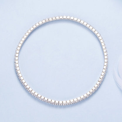 925 Sterling Silver White Gold Plated 16cm Stretchable CZ Bracelet for Women