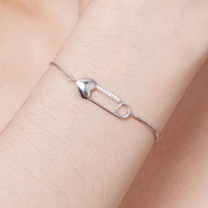 925 Sterling Silver Bracelet with CZ Pendant - 160mm Length and 8x26mm Pendant Size for Women