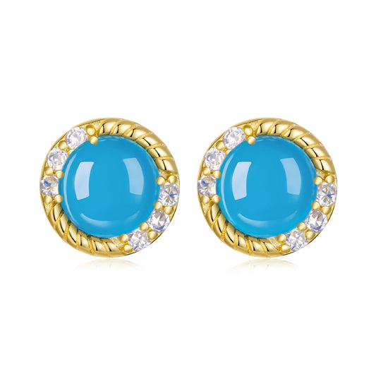 Boucles d'oreilles en argent sterling 925 avec turquoise de synthèse et oxyde de zirconium, plaquées or