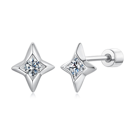 925 Sterling Silver Moissanite Earrings 0.8cm for Women