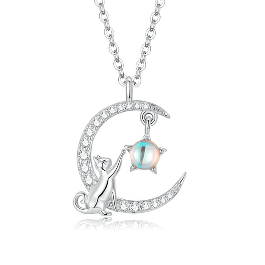 925 Sterling Silver Adjustable Moonstone Necklace with CZ Accents for Women