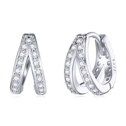 S925 Sterling Silver Earrings with Pavé Setting CZ, 1.1*0.6cm, for Women