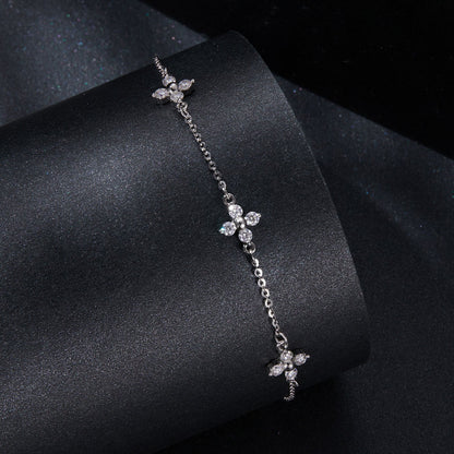 925 Sterling Silver & Plated White Gold Moissanite Bracelet 15+6cm for Women
