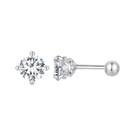 925 Sterling Silver 5mm Moissanite Earrings with White Gold Plating for Women