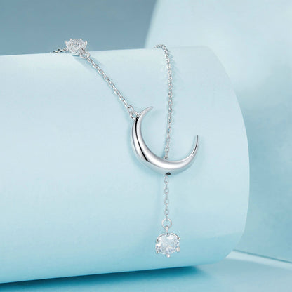925 Sterling Silver Pavé Setting CZ Moon Necklace for Women