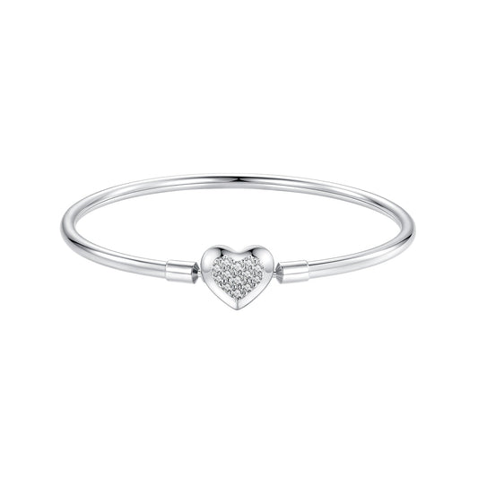 925 Sterling Silver White Gold Plated CZ Bracelet for Women - Size 17.0
