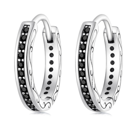 925 Sterling Silver Oxidized Pavé CZ Earrings