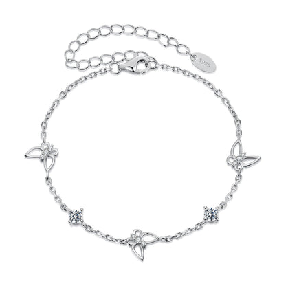 925 Sterling Silver White Gold Plated Bracelet with Moissanite, 15+6cm, for Women