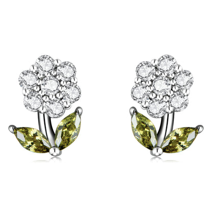925 Sterling Silver Earrings with Pavé Setting CZ in White Gold