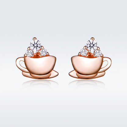 925 Sterling Silver Rose Gold Plated Pavé CZ Earrings for Women