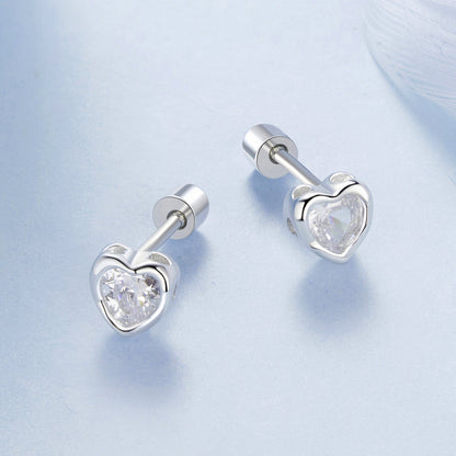 925 Sterling Silver Earrings with Plated White Gold & Pavé Setting CZ, 0.5cm for Women