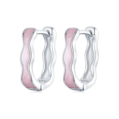 925 Sterling Silver Earrings with Enamel in White Gold Finish - 13*3mm for Women