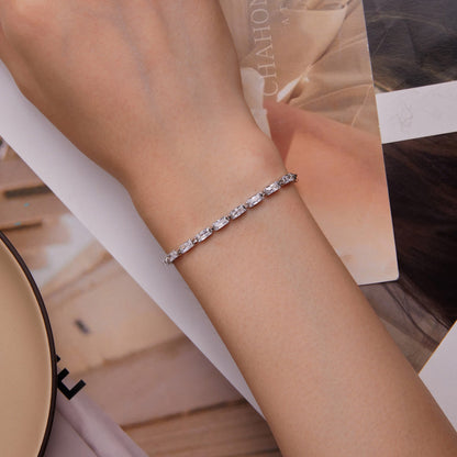 925 Sterling Silver Pavé Setting CZ Bracelet with Platinum Plating, Adjustable 14.5+3cm, for Women
