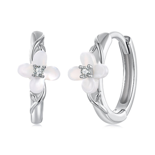 925 Sterling Silver Earrings with Pavé Setting CZ and High-Quality Nacre for Women