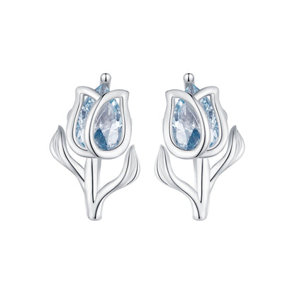 925 Sterling Silver Synthetic Spinel Earrings with Platinum Plating - 12x7mm