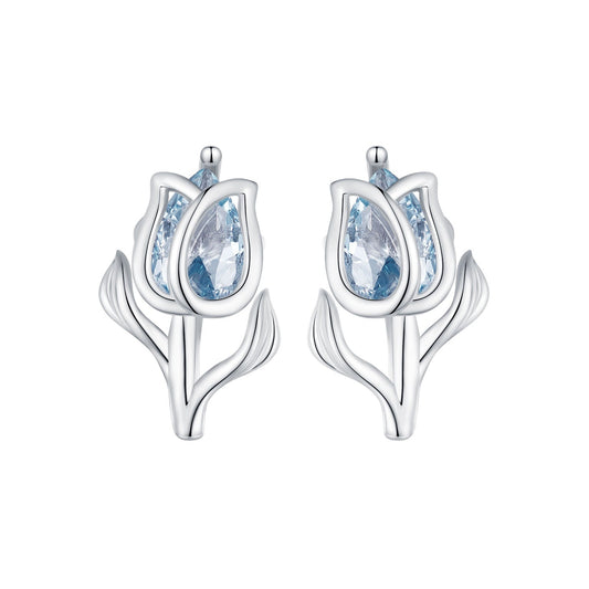 Boucles d'oreilles en argent sterling 925 avec spinelle synthétique et plaquage platine - 12x7mm
