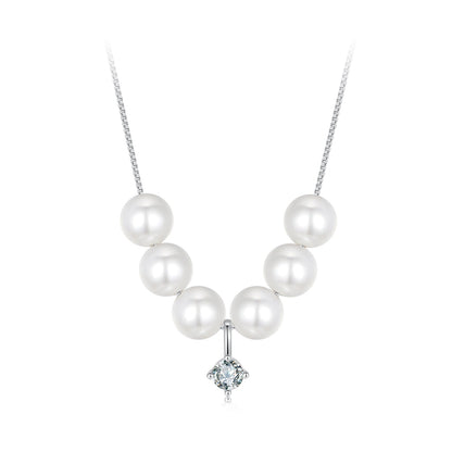925 Sterling Silver Moissanite & Quality Shell Pearl Adjustable Necklace for Women
