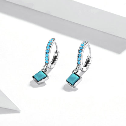 S925 Sterling Silver Turquoise Earrings - 2.1*0.7cm for Women