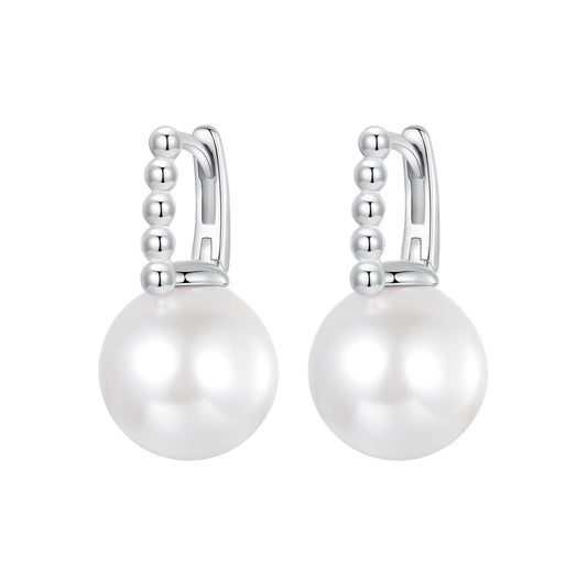 925 Sterling Silver Earrings with White Gold Plating and Shell Pearl for Women