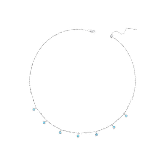 925 Sterling Silver Necklace with Synthetic Turquoise in White Gold, Adjustable 450mm for Women