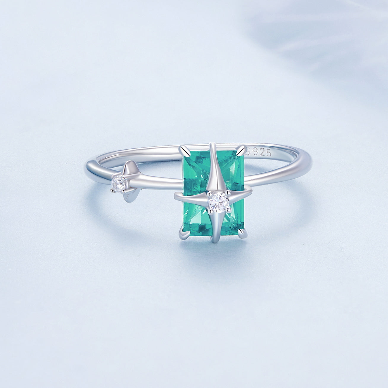 925 Sterling Silver 1.40mm Width CZ & Glass Ring Size 6 for Women