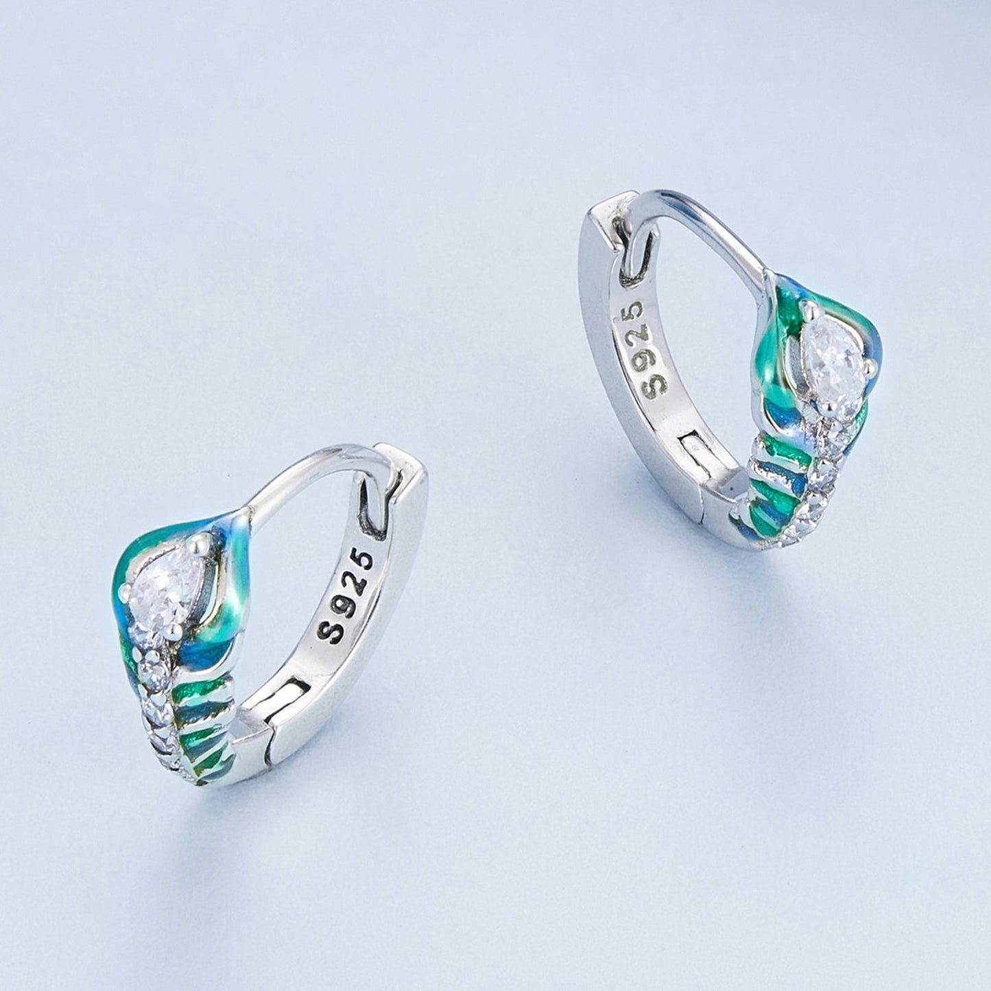 925 Sterling Silver Enamel Oxidized Earrings with Pavé Setting for Women