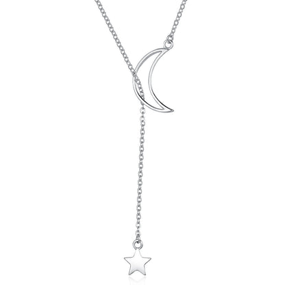 925 Sterling Silver Necklace 47cm with Moon Pendant for Women