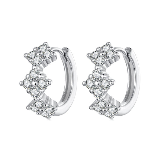 925 Sterling Silver Earrings with Pavé Setting CZ - 1.2*0.65cm, White Gold Plated for Women