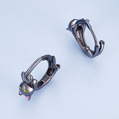 925 Sterling Silver Enamel Black Gold Earrings for Women