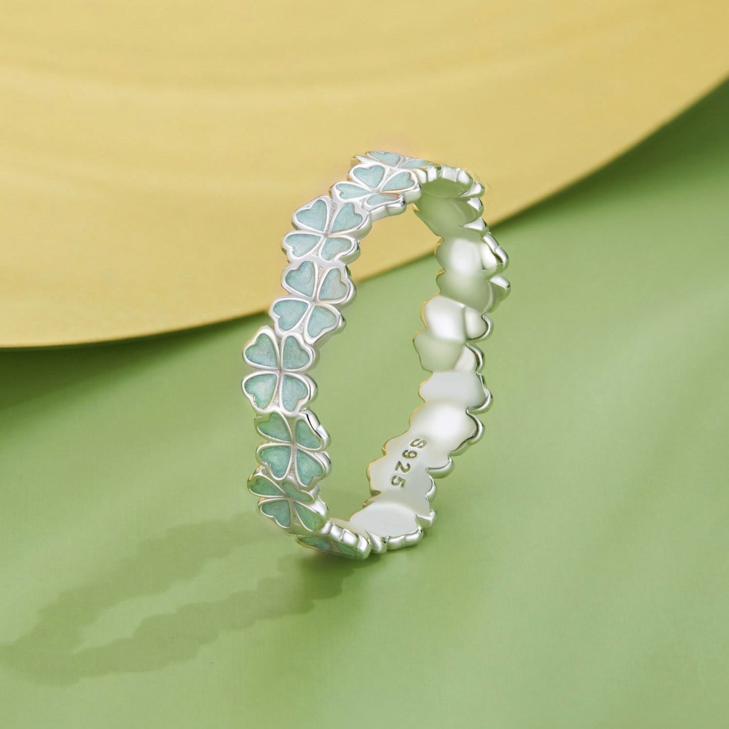 925 Sterling Silver Enamel and Platinum Plated Ring Size 6 for Women