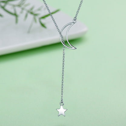 925 Sterling Silver Necklace 47cm with Moon Pendant for Women