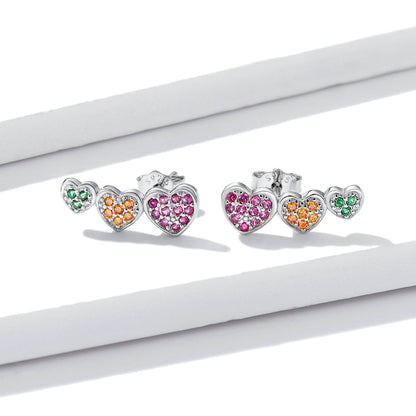 925 Sterling Silver Earrings with Pavé Setting and Plated Platinum, Size: 0.5*1.3cm, Women