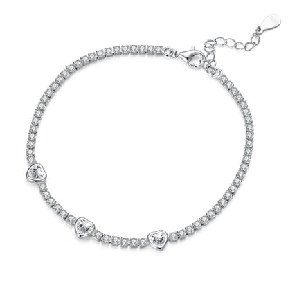 925 Sterling Silver & Pavé Setting CZ Bracelet with White Gold Plating for Women