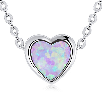 925 Sterling Silver and Platinum Plated Translucent Opal Necklace, 43.5cm Adjustable Chain, for Women