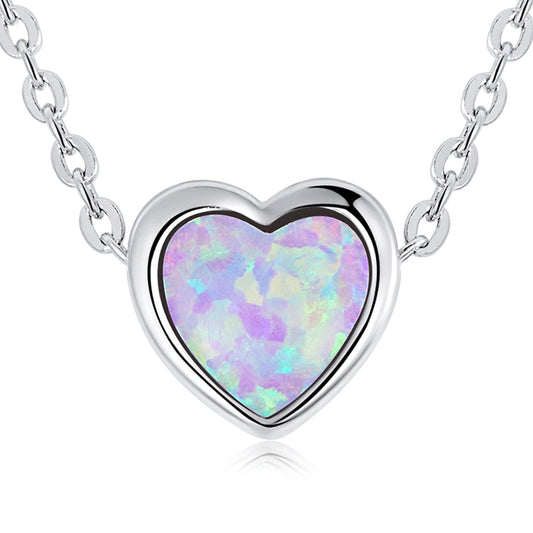 925 Sterling Silver and Platinum Plated Translucent Opal Necklace, 43.5cm Adjustable Chain, for Women