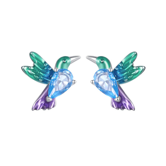 Boucles d'oreilles en argent sterling 925 plaqué or blanc avec émail et zircone cubique - 10*8mm