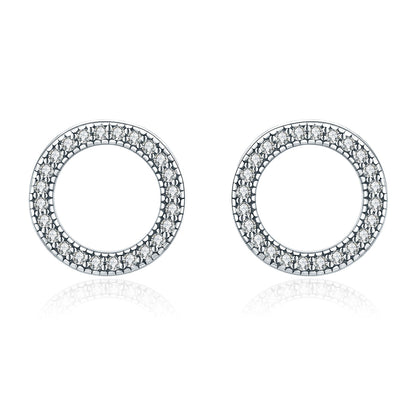 925 Sterling Silver Oxidized Pavé Setting CZ Earrings 1.1cm for Women