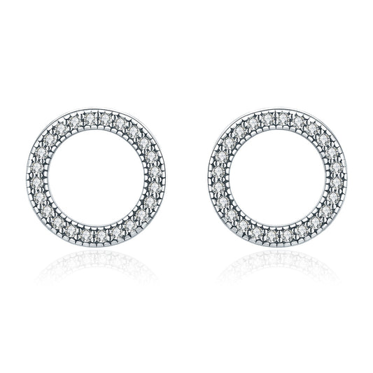 925 Sterling Silver Oxidized Pavé Setting CZ Earrings 1.1cm for Women