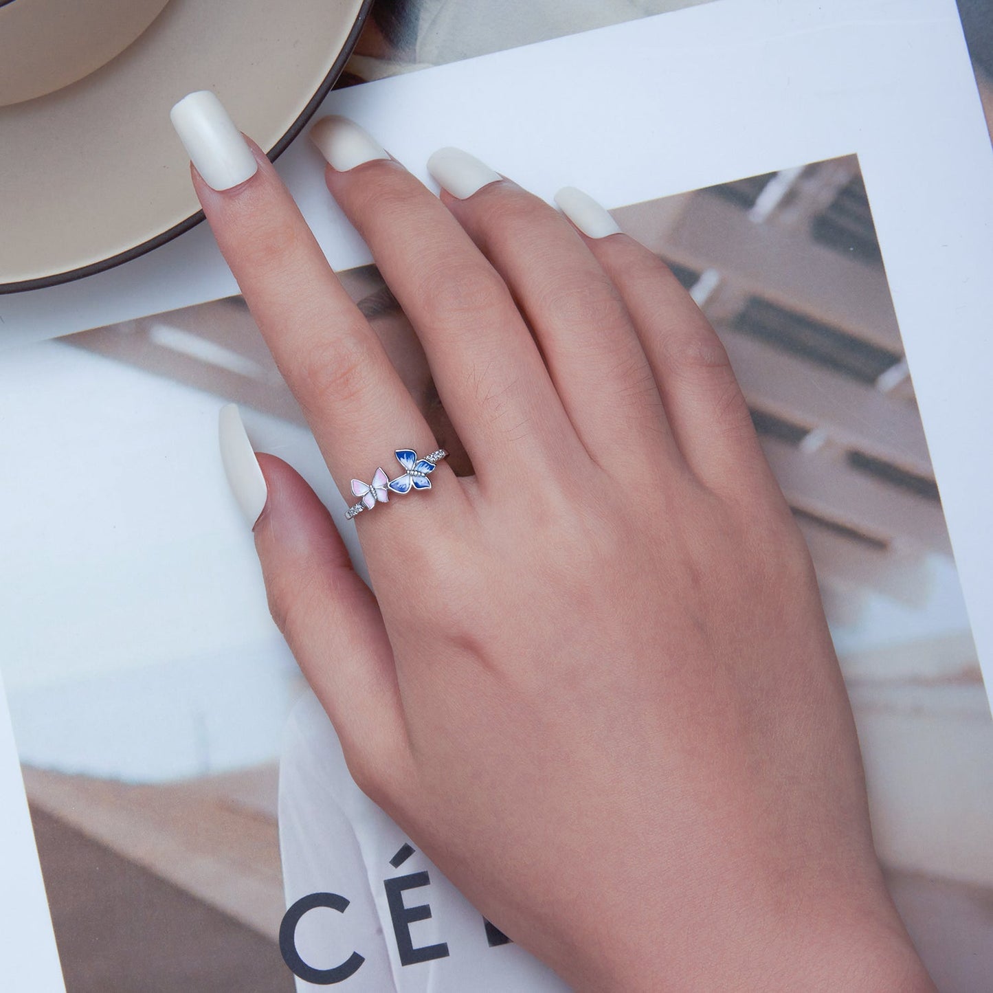 925 Sterling Silver Enamel Plated Ring Size 6 for Women