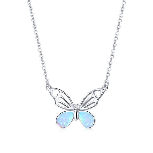 925 Sterling Silver Translucent Opal Necklace, Adjustable, Platinum Plated for Women