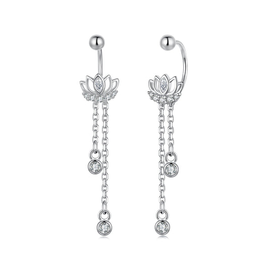 925 Sterling Silver Earrings with Pavé CZ in White Gold Plating - 3.1 x 0.7 cm for Women