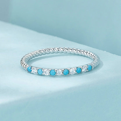 925 Sterling Silver White Gold Plated Turquoise Ring Size 6.0 for Women