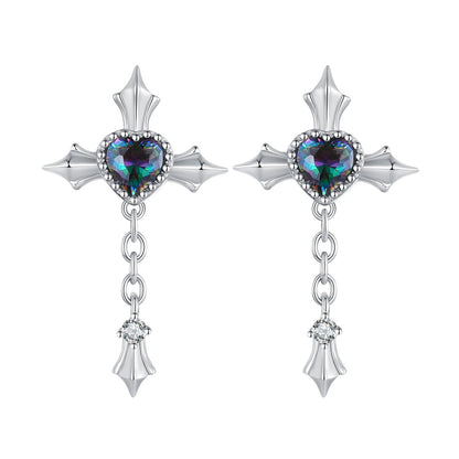 925 Sterling Silver Earrings with CZ and Glass, 24x13mm for Women