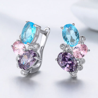925 Sterling Silver Earrings with Transparent Glass, 1.6*1.1cm for Women